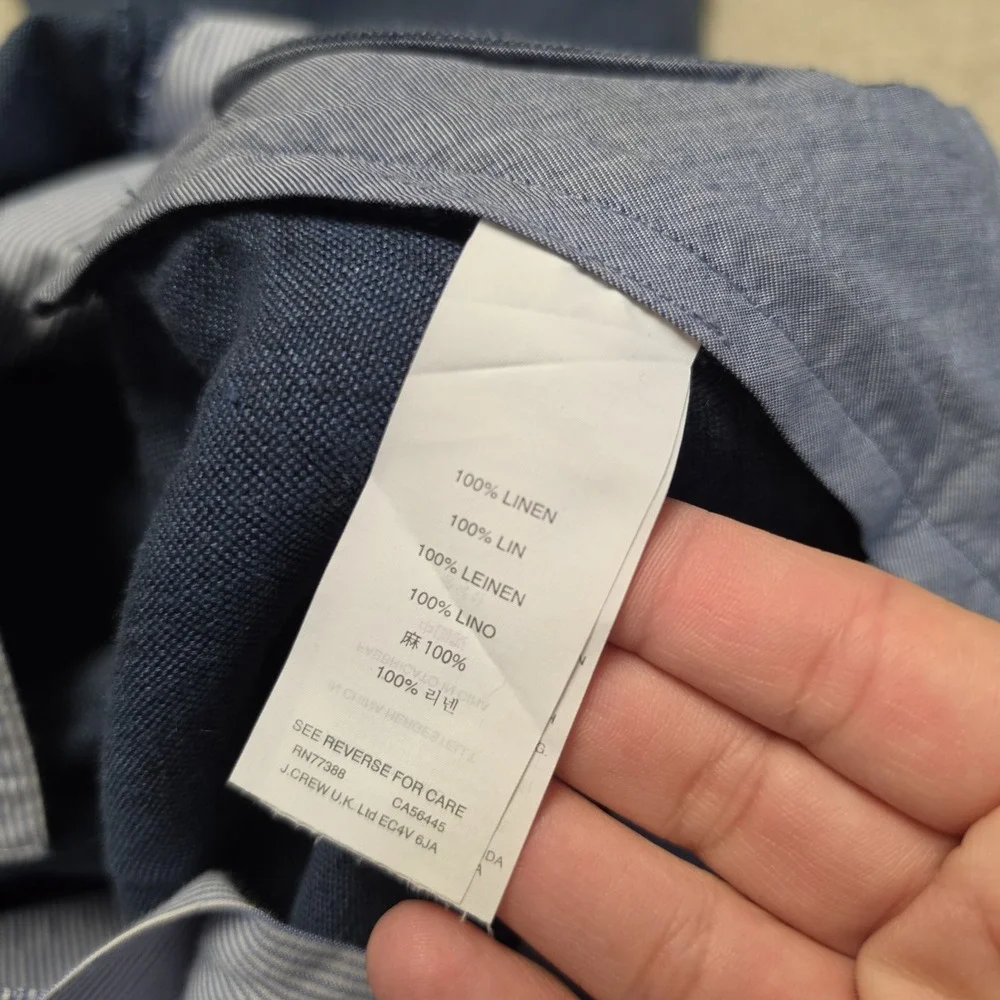 J.Crew Bowery Baird McNutt Irish Linen Pants Mens 34x30 Blue Straight C0633